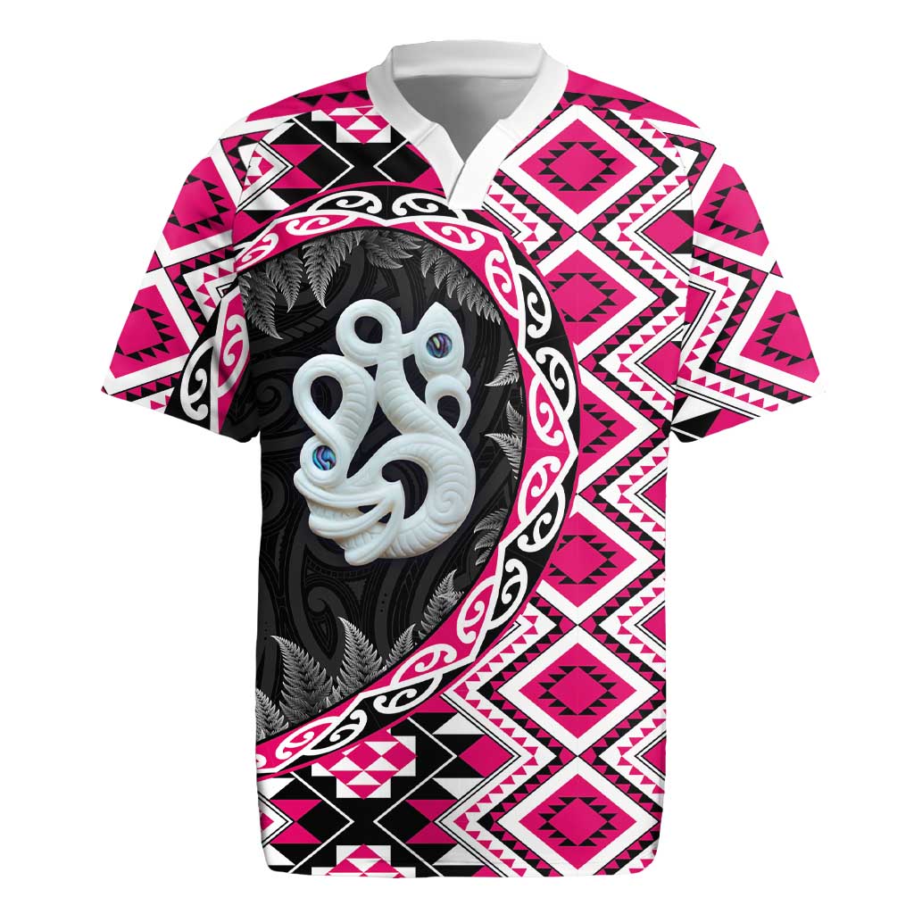 Pink Taniko Motif Aotearoa Manaia and Silver Fern Rugby Jersey LT03 Pink - Polynesian Pride