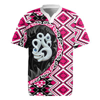 Pink Taniko Motif Aotearoa Manaia and Silver Fern Rugby Jersey LT03 Pink - Polynesian Pride
