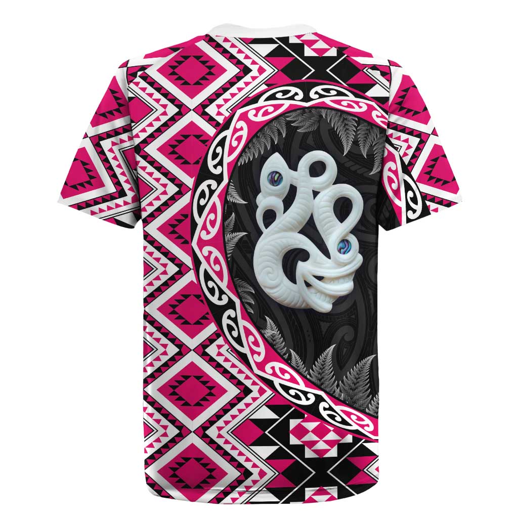 Pink Taniko Motif Aotearoa Manaia and Silver Fern Rugby Jersey LT03 - Polynesian Pride