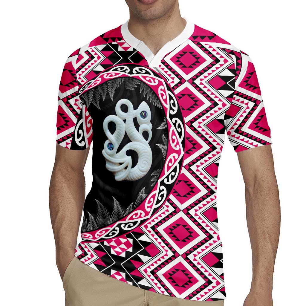 Pink Taniko Motif Aotearoa Manaia and Silver Fern Rugby Jersey LT03 - Polynesian Pride