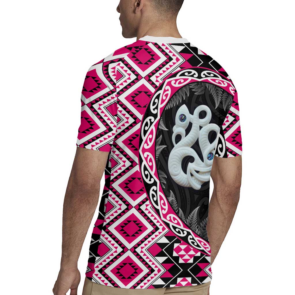 Pink Taniko Motif Aotearoa Manaia and Silver Fern Rugby Jersey LT03 - Polynesian Pride