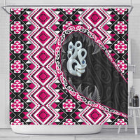 Pink Taniko Motif Aotearoa Manaia and Silver Fern Shower Curtain LT03 - Polynesian Pride