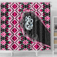 Pink Taniko Motif Aotearoa Manaia and Silver Fern Shower Curtain LT03 - Polynesian Pride