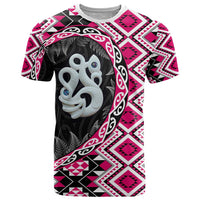 Pink Taniko Motif Aotearoa Manaia and Silver Fern T Shirt