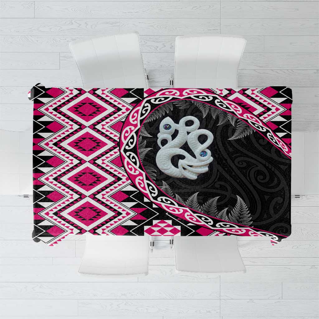 Pink Taniko Motif Aotearoa Manaia and Silver Fern Tablecloth LT03 Pink - Polynesian Pride
