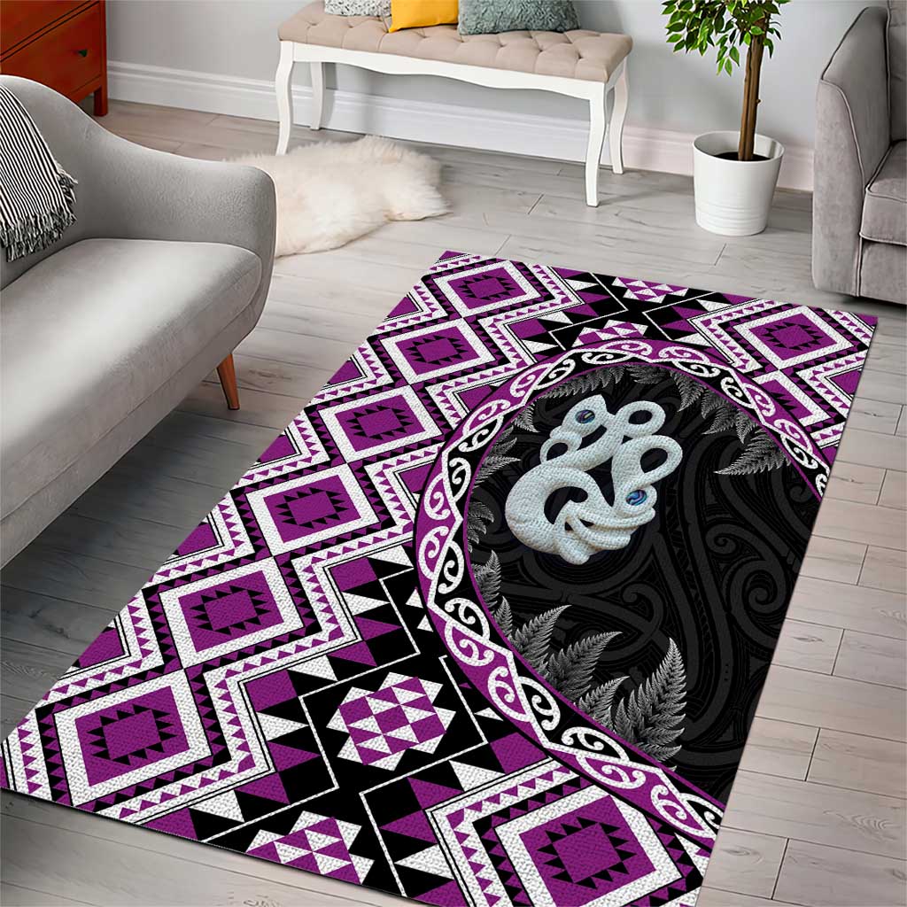 Purple Taniko Motif Aotearoa Manaia and Silver Fern Area Rug LT03 - Polynesian Pride