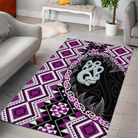 Purple Taniko Motif Aotearoa Manaia and Silver Fern Area Rug LT03 - Polynesian Pride
