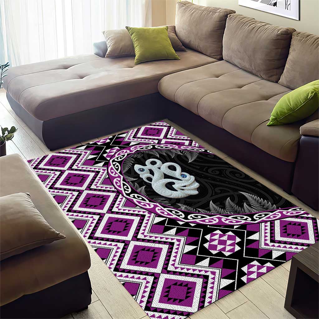 Purple Taniko Motif Aotearoa Manaia and Silver Fern Area Rug LT03 - Polynesian Pride