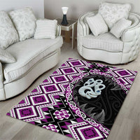 Purple Taniko Motif Aotearoa Manaia and Silver Fern Area Rug LT03 - Polynesian Pride