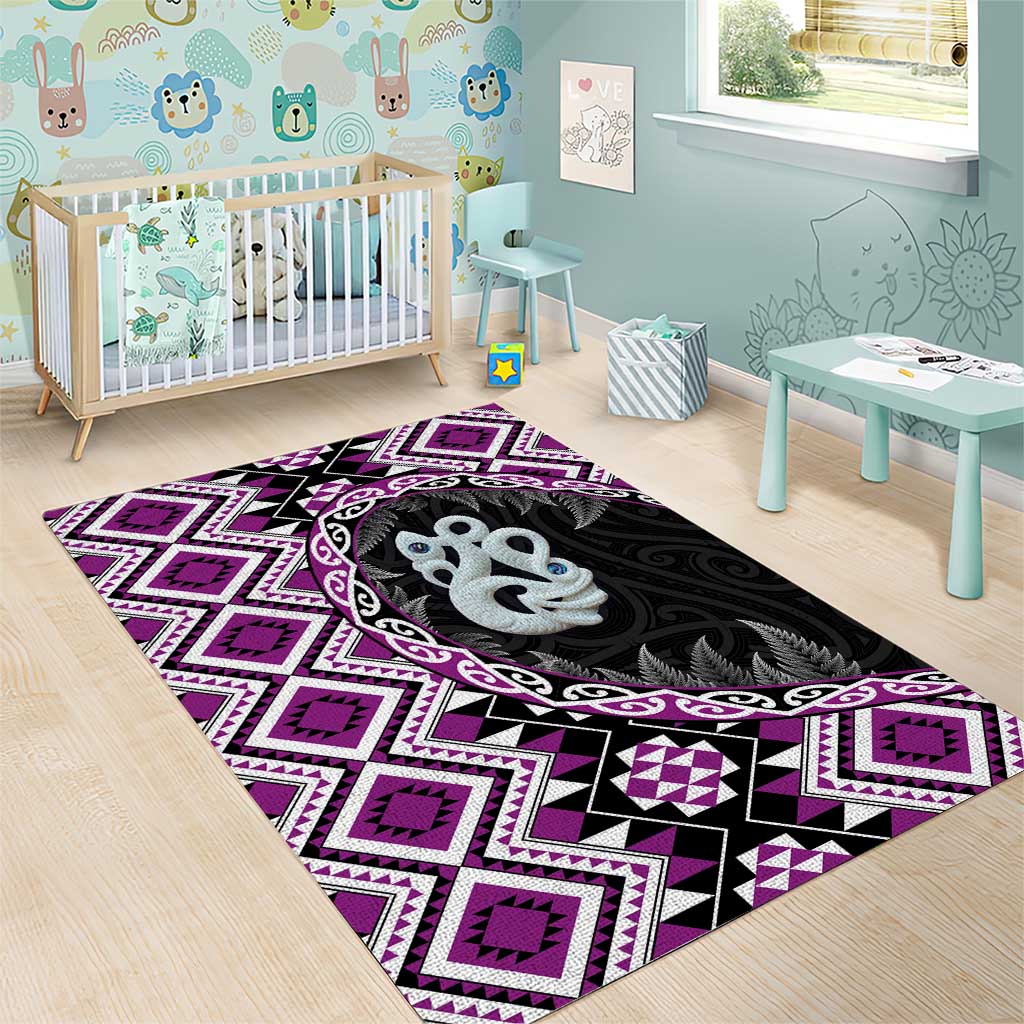 Purple Taniko Motif Aotearoa Manaia and Silver Fern Area Rug LT03 - Polynesian Pride