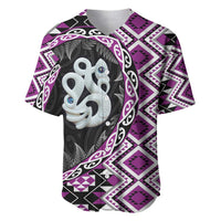 Purple Taniko Motif Aotearoa Manaia and Silver Fern Baseball Jersey LT03 Purple - Polynesian Pride
