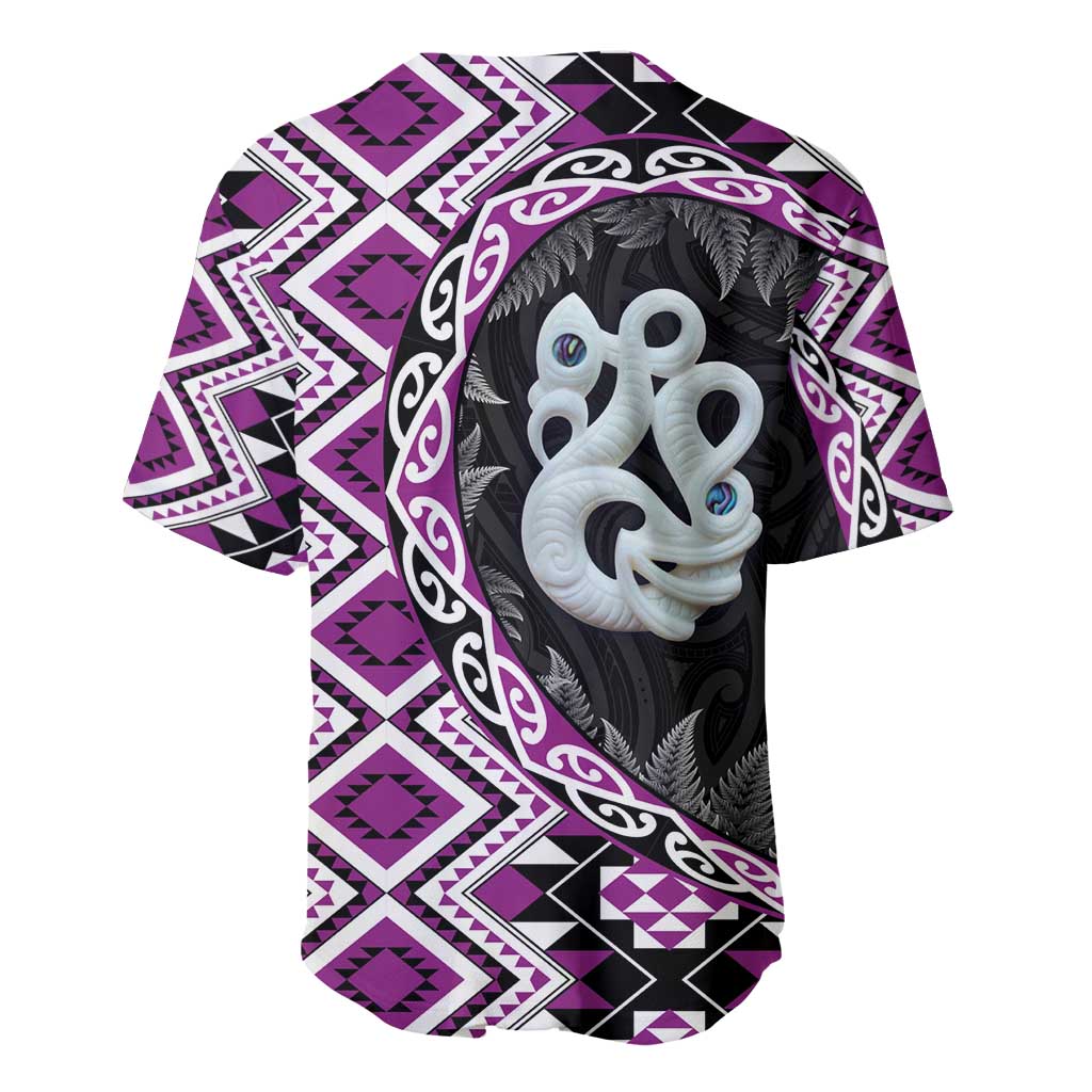 Purple Taniko Motif Aotearoa Manaia and Silver Fern Baseball Jersey LT03 - Polynesian Pride