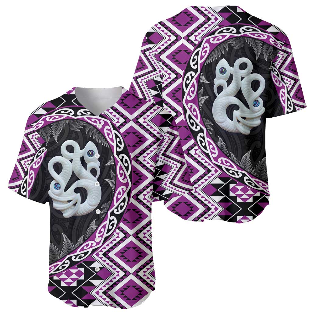 Purple Taniko Motif Aotearoa Manaia and Silver Fern Baseball Jersey LT03 - Polynesian Pride