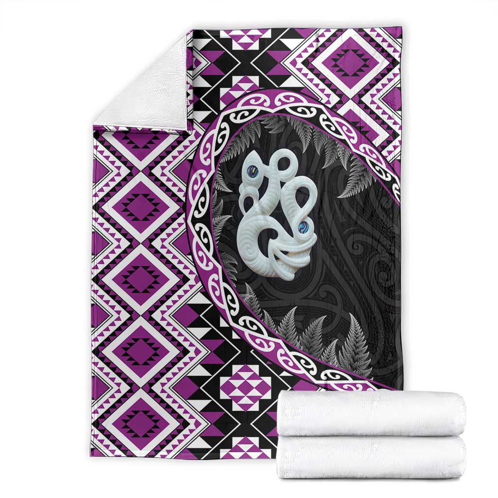 Purple Taniko Motif Aotearoa Manaia and Silver Fern Blanket