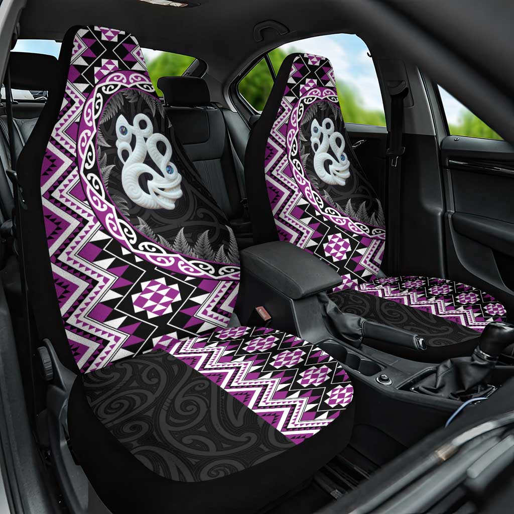 Purple Taniko Motif Aotearoa Manaia and Silver Fern Car Seat Cover