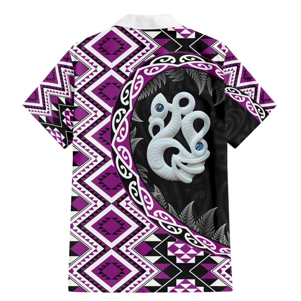 Purple Taniko Motif Aotearoa Manaia and Silver Fern Family Matching Mermaid Dress and Hawaiian Shirt LT03 - Polynesian Pride