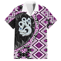 Purple Taniko Motif Aotearoa Manaia and Silver Fern Family Matching Off The Shoulder Long Sleeve Dress and Hawaiian Shirt LT03 Dad's Shirt - Short Sleeve Purple - Polynesian Pride