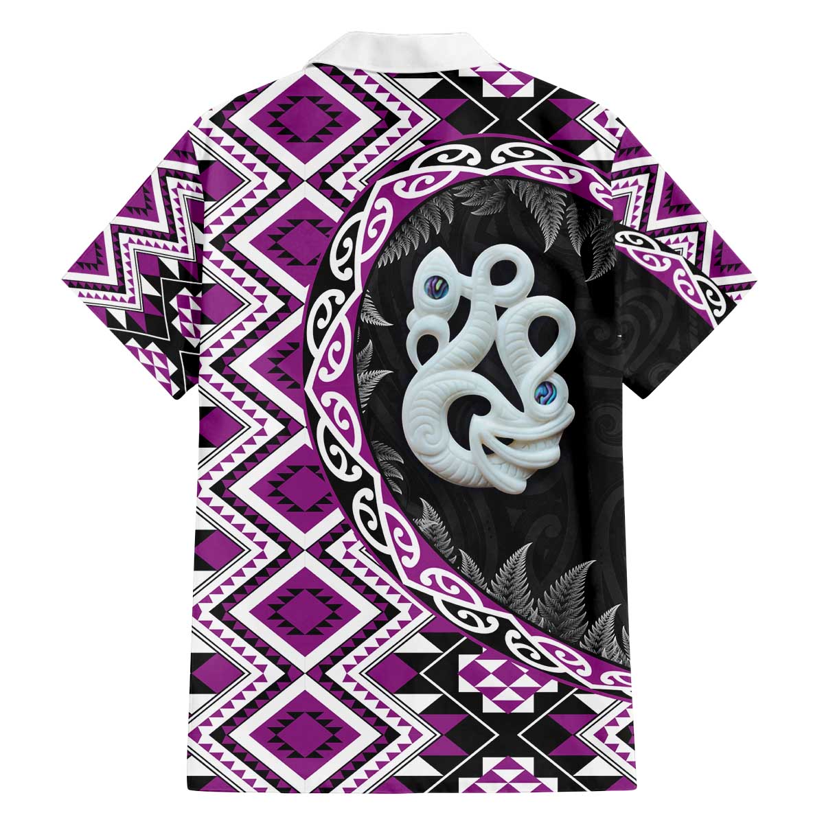 Purple Taniko Motif Aotearoa Manaia and Silver Fern Family Matching Off The Shoulder Long Sleeve Dress and Hawaiian Shirt LT03 - Polynesian Pride