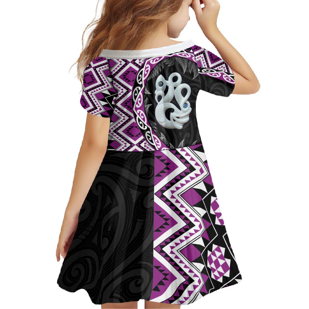 Purple Taniko Motif Aotearoa Manaia and Silver Fern Family Matching Summer Maxi Dress and Hawaiian Shirt LT03 - Polynesian Pride