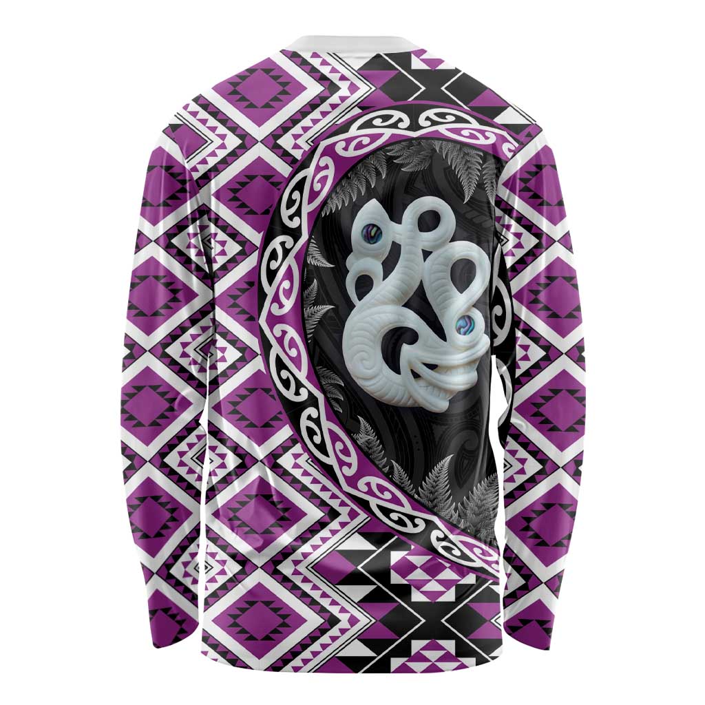 Purple Taniko Motif Aotearoa Manaia and Silver Fern Long Sleeve Shirt