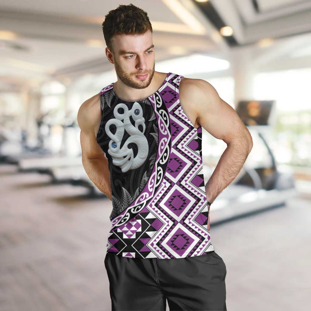 Purple Taniko Motif Aotearoa Manaia and Silver Fern Men Tank Top