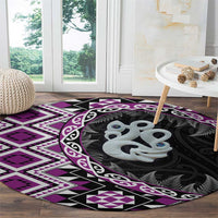 Purple Taniko Motif Aotearoa Manaia and Silver Fern Round Carpet LT03 - Polynesian Pride
