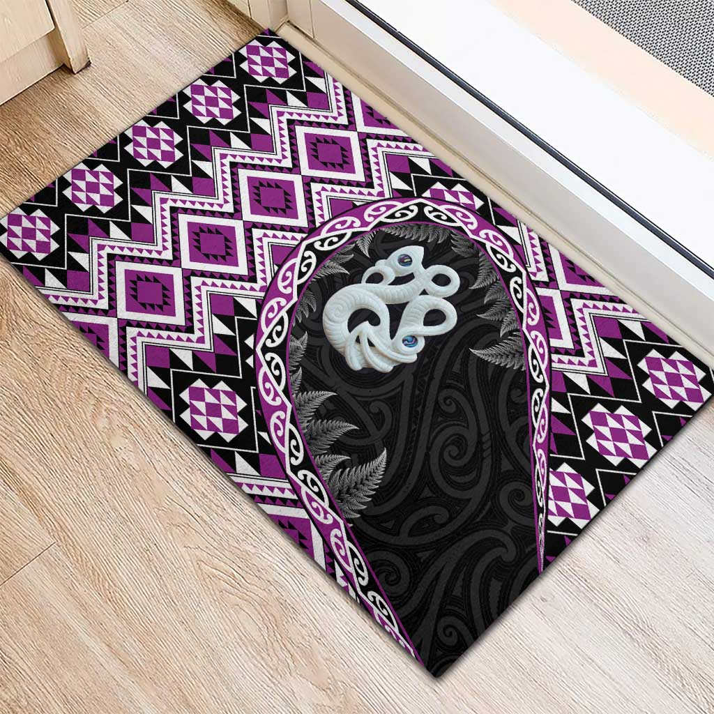 Purple Taniko Motif Aotearoa Manaia and Silver Fern Rubber Doormat