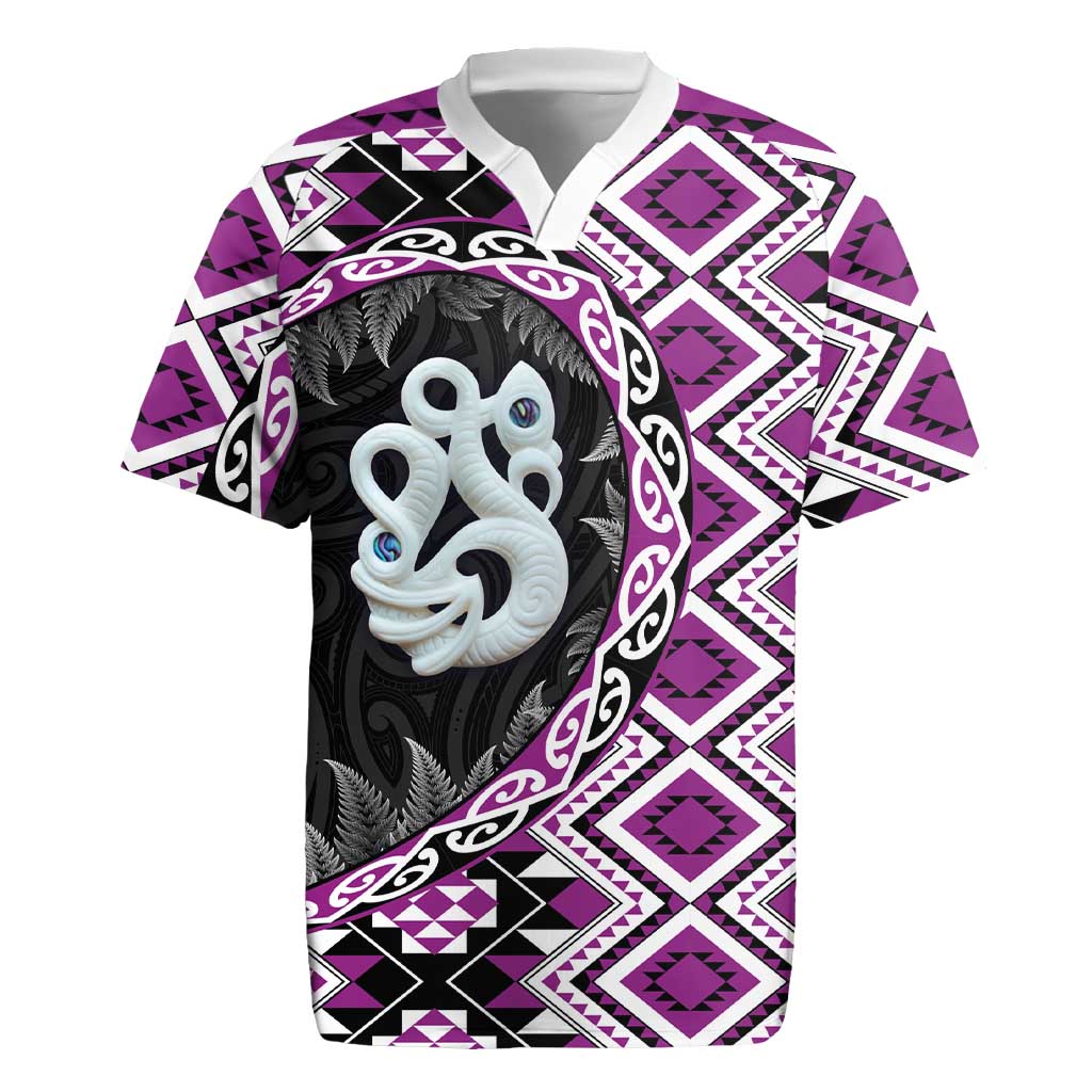 Purple Taniko Motif Aotearoa Manaia and Silver Fern Rugby Jersey LT03 Purple - Polynesian Pride