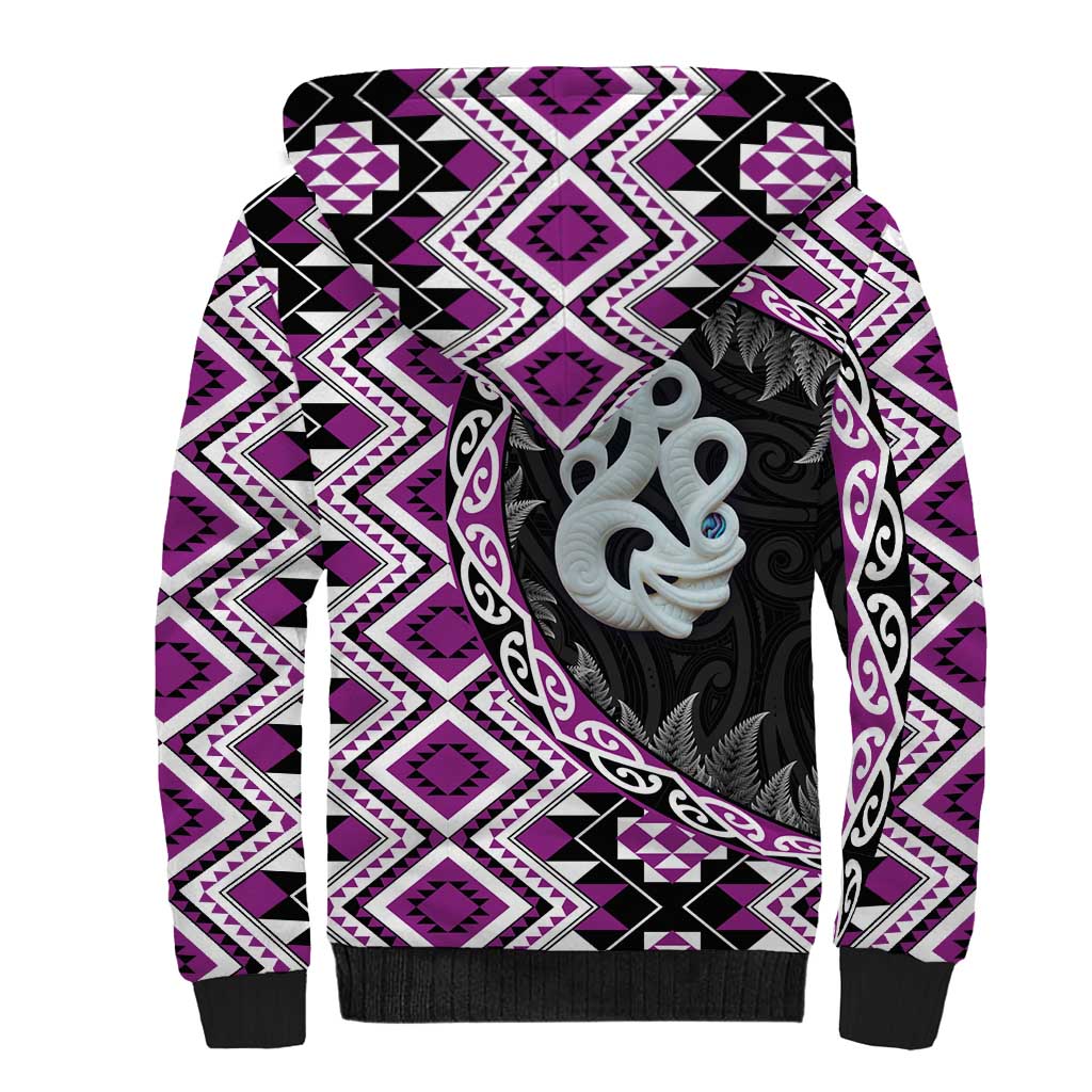 Purple Taniko Motif Aotearoa Manaia and Silver Fern Sherpa Hoodie LT03 - Polynesian Pride
