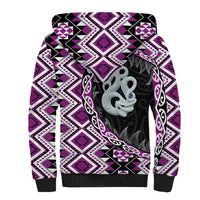 Purple Taniko Motif Aotearoa Manaia and Silver Fern Sherpa Hoodie LT03 - Polynesian Pride