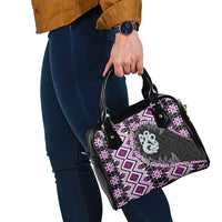 Purple Taniko Motif Aotearoa Manaia and Silver Fern Shoulder Handbag