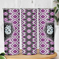 Purple Taniko Motif Aotearoa Manaia and Silver Fern Skinny Tumbler