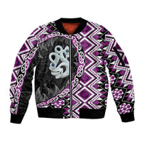 Purple Taniko Motif Aotearoa Manaia and Silver Fern Sleeve Zip Bomber Jacket LT03 Unisex Purple - Polynesian Pride