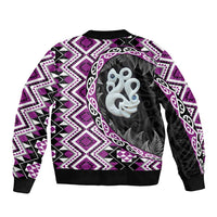 Purple Taniko Motif Aotearoa Manaia and Silver Fern Sleeve Zip Bomber Jacket LT03 - Polynesian Pride
