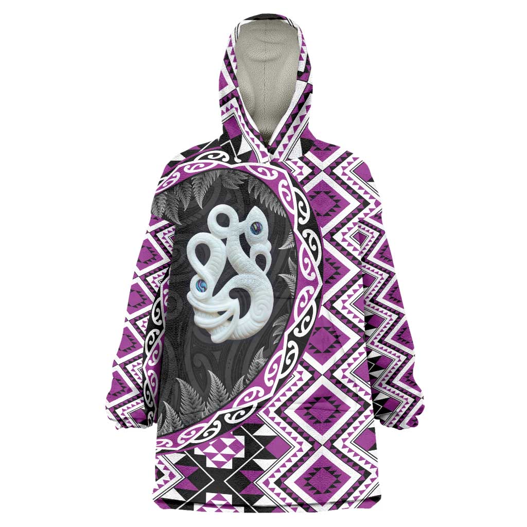 Purple Taniko Motif Aotearoa Manaia and Silver Fern Wearable Blanket Hoodie
