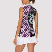 Purple Taniko Motif Aotearoa Manaia and Silver Fern Women Sleeveless Polo Shirt