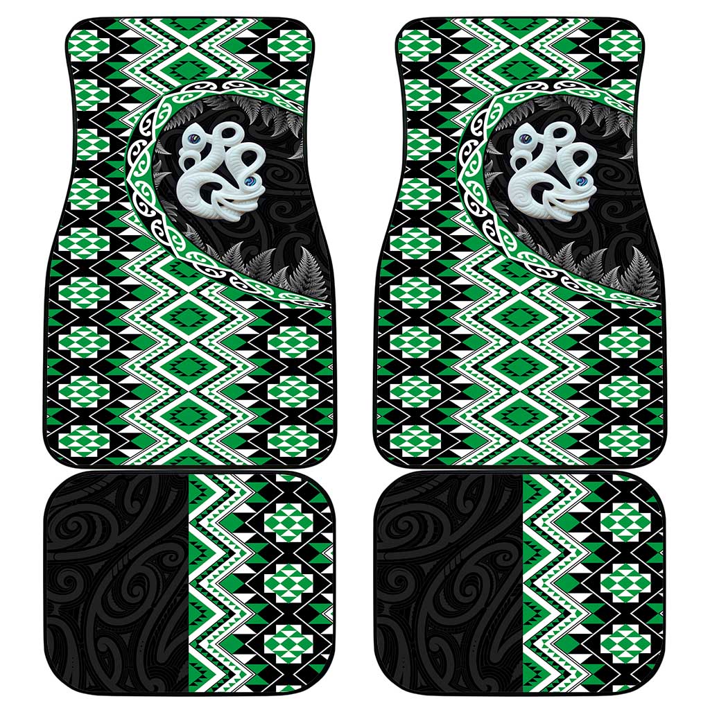Green Taniko Motif Aotearoa Manaia and Silver Fern Car Mats LT03 - Polynesian Pride