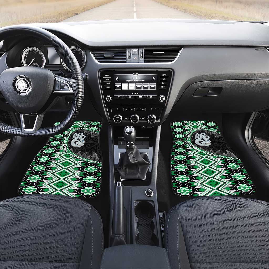 Green Taniko Motif Aotearoa Manaia and Silver Fern Car Mats LT03 Set 2pcs - Front Green - Polynesian Pride