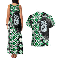 Green Taniko Motif Aotearoa Manaia and Silver Fern Couples Matching Tank Maxi Dress and Hawaiian Shirt LT03 - Polynesian Pride