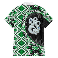 Green Taniko Motif Aotearoa Manaia and Silver Fern Family Matching Puletasi and Hawaiian Shirt LT03 - Polynesian Pride