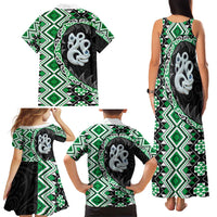 Green Taniko Motif Aotearoa Manaia and Silver Fern Family Matching Tank Maxi Dress and Hawaiian Shirt LT03 - Polynesian Pride