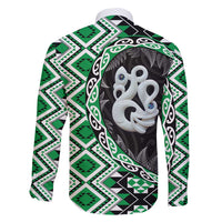 Green Taniko Motif Aotearoa Manaia and Silver Fern Family Matching Tank Maxi Dress and Hawaiian Shirt LT03 - Polynesian Pride