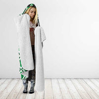 Green Taniko Motif Aotearoa Manaia and Silver Fern Hooded Blanket