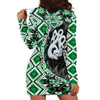 Green Taniko Motif Aotearoa Manaia and Silver Fern Hoodie Dress