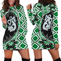 Green Taniko Motif Aotearoa Manaia and Silver Fern Hoodie Dress