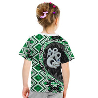 Green Taniko Motif Aotearoa Manaia and Silver Fern Kid T Shirt