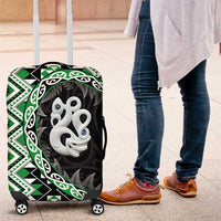 Green Taniko Motif Aotearoa Manaia and Silver Fern Luggage Cover