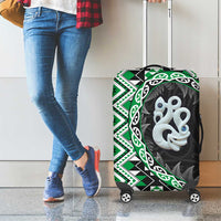 Green Taniko Motif Aotearoa Manaia and Silver Fern Luggage Cover