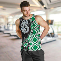 Green Taniko Motif Aotearoa Manaia and Silver Fern Men Tank Top