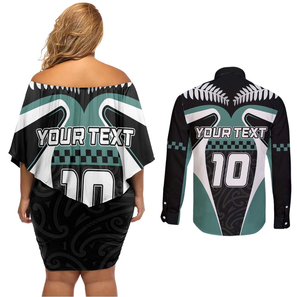 Custom New Zealand Bicycle 2025 Couples Matching Off Shoulder Short Dress and Long Sleeve Button Shirt